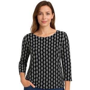 Ann Taylor Factory Top S Black White Geometric Chain Link Stretch Modern